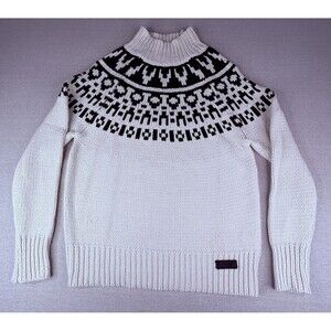 Pajar Canada Men M Fair Isle Sweater Knit Mock Neck Pullover Off White Black Ski